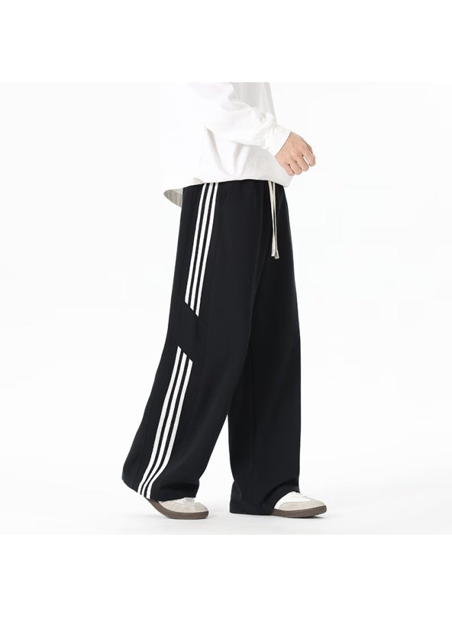 Izexx Men's Striped Casual Pants Autumn American Trendy Versatile Comfortable Loose Wide-leg Jk68 Black 2XL - Image 3