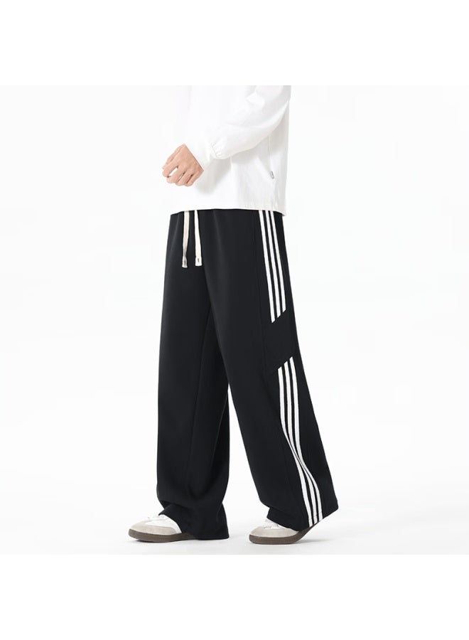 Izexx Men's Striped Casual Pants Autumn American Trendy Versatile Comfortable Loose Wide-leg Jk68 Black 2XL - Image 2