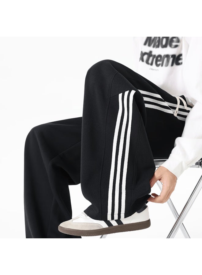Izexx Men's Striped Casual Pants Autumn American Trendy Versatile Comfortable Loose Wide-leg Jk68 Black 2XL - Image 4