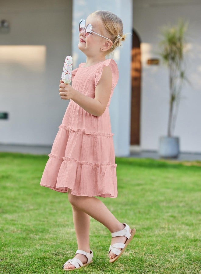 Arshiner Toddler Pink Girls Dress Ruffle Sleeveless Tiered Swing Twirly Dresses Cute Summer Beach Sundress 4T - Image 4