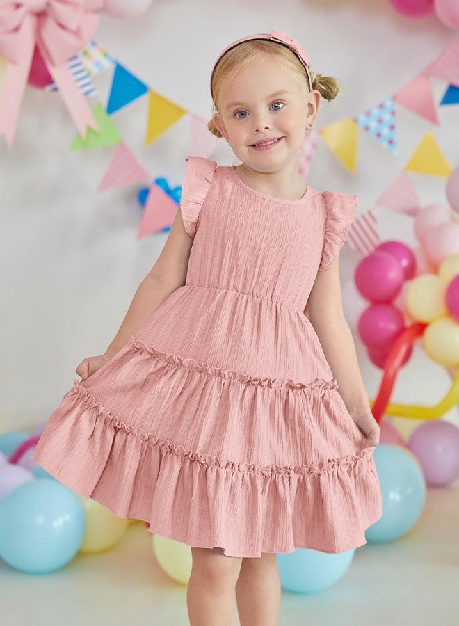 Arshiner Toddler Pink Girls Dress Ruffle Sleeveless Tiered Swing Twirly Dresses Cute Summer Beach Sundress 4T - Image 2