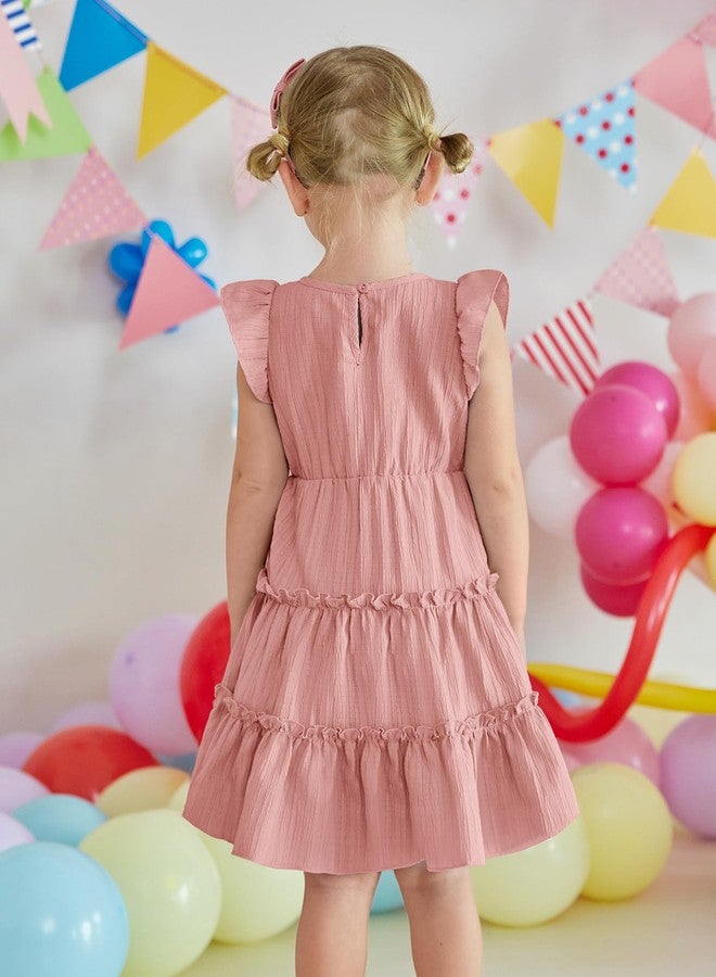 Arshiner Toddler Pink Girls Dress Ruffle Sleeveless Tiered Swing Twirly Dresses Cute Summer Beach Sundress 4T - Image 3
