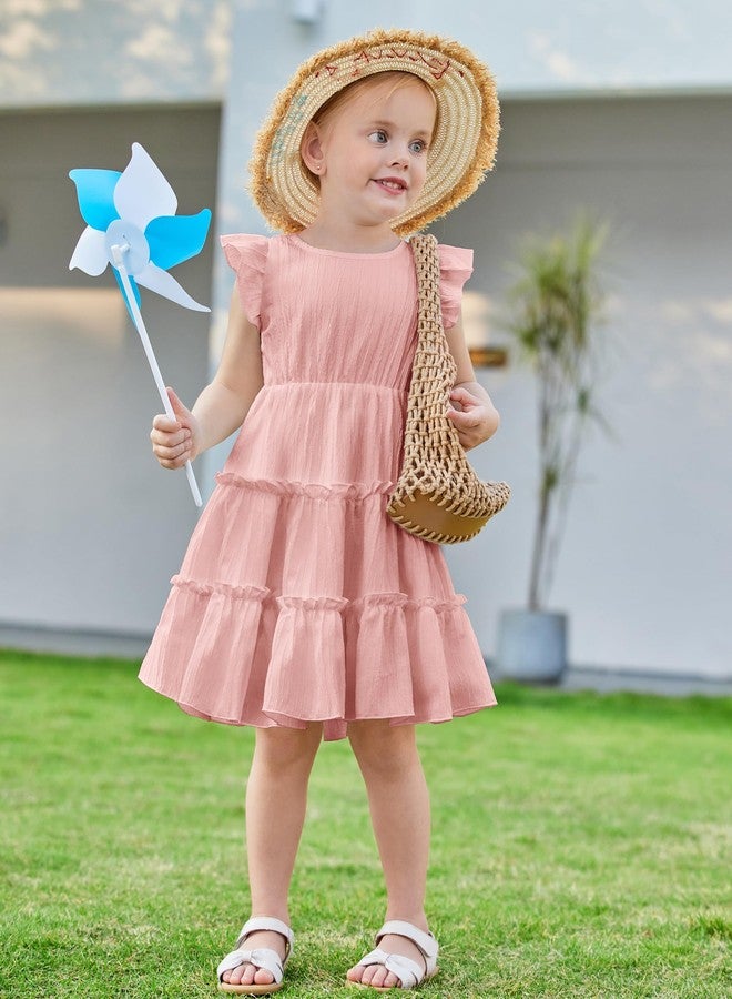 Arshiner Toddler Pink Girls Dress Ruffle Sleeveless Tiered Swing Twirly Dresses Cute Summer Beach Sundress 4T - Image 5