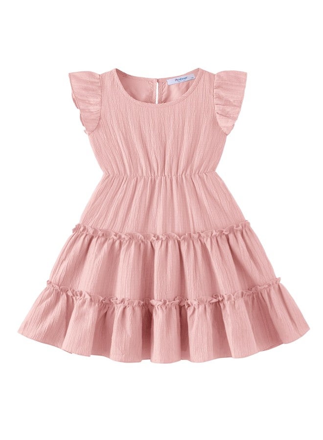 Arshiner Toddler Pink Girls Dress Ruffle Sleeveless Tiered Swing Twirly Dresses Cute Summer Beach Sundress 4T - Image 1