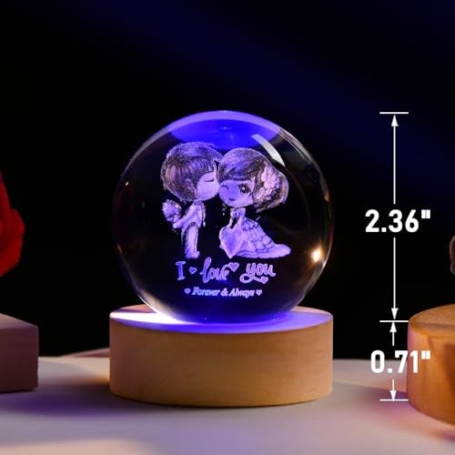 IFOLAINA 3D Couple Crystal Ball Valentine's Gifts for Her 2.36" Engraved Glass Couple Sphere Gifts with Colorful Lighted Base Decorative Glass Ball Romantic Anniversary Decor Wife Birthday Gifts - Image 2