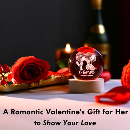 IFOLAINA 3D Couple Crystal Ball Valentine's Gifts for Her 2.36" Engraved Glass Couple Sphere Gifts with Colorful Lighted Base Decorative Glass Ball Romantic Anniversary Decor Wife Birthday Gifts - Image 4