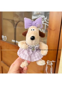Generic 13cm Cute Handdog Bow Plaid Princess Skirt Pattern Love Necklace Keychain Hanging Ornaments Bag Ornaments-Color:Purple White Plaid Princess Dress Pattern Love Necklace-Height:Hand-woven Rope (pictured)  - Image 1
