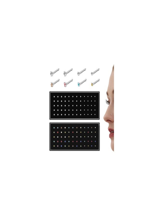 THUNARAZ Straight L Shaped Stainless Steel Nose Studs Rings Piercing Pin Body Jewelry 20G-22G 1.5mm 2mm 2.5mm, 1.5mm, 2mm, 2.5mm, Metal, cubic-zirconia - Image 1