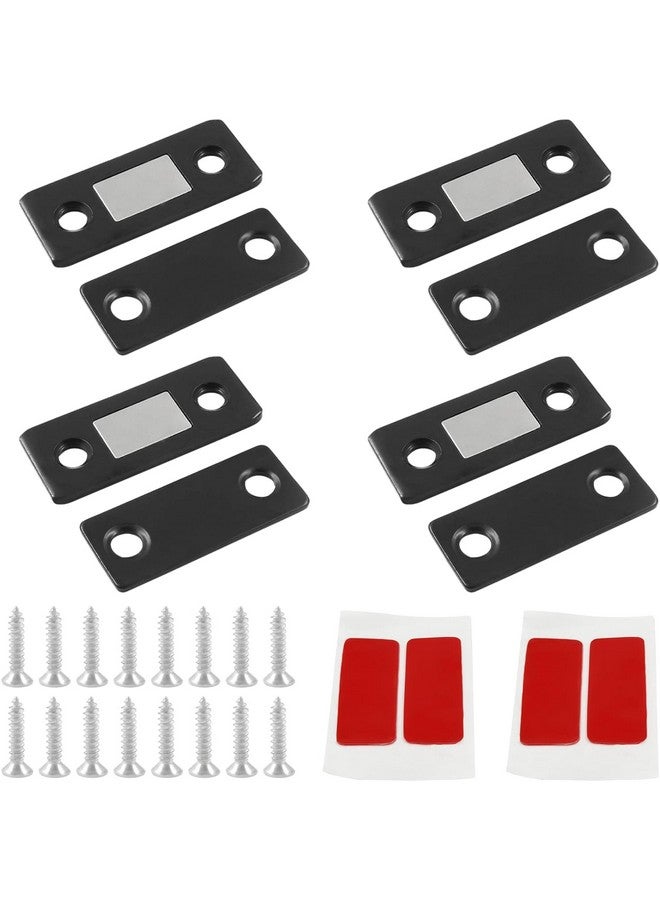 Boniry Magnetic Door Catch,Ultra Thin Cabinet Magnetic Catch with Strong Adhesive Sticker & Screws, Slim Drawer Magnets Locks Furniture Safety Latches (Black, 4) - Image 1