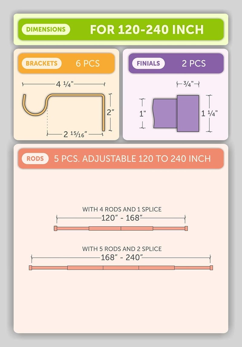 Ivilon Window Curtain Rod End Cap - 1 inch Pole. 120 to 240 Inch. Warm Gold - Image 5