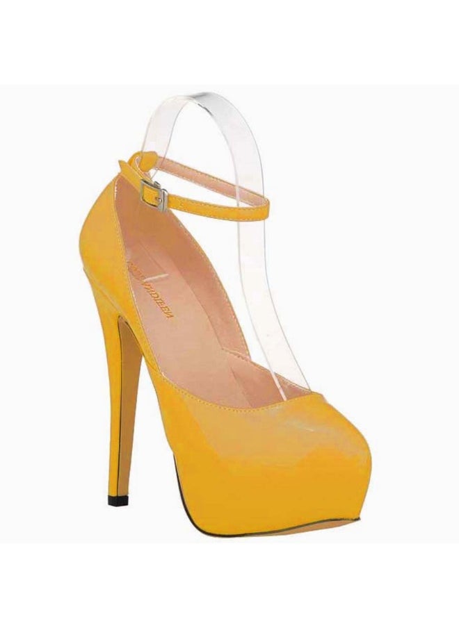 Loquat Candy-colored patent leather one-strap waterproof platform high heels 14cm Orange  - Image 2