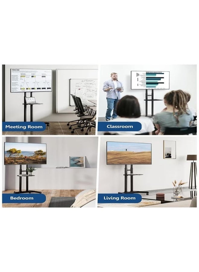 Mobile TV Stand with Height Adjustable Mount on Lockable Wheels for 32-75 Inch Flat and Curved Screens, Including a Removable Shelf for A/V Equipment and Laptops Black loading capacity 50kg - Image 5
