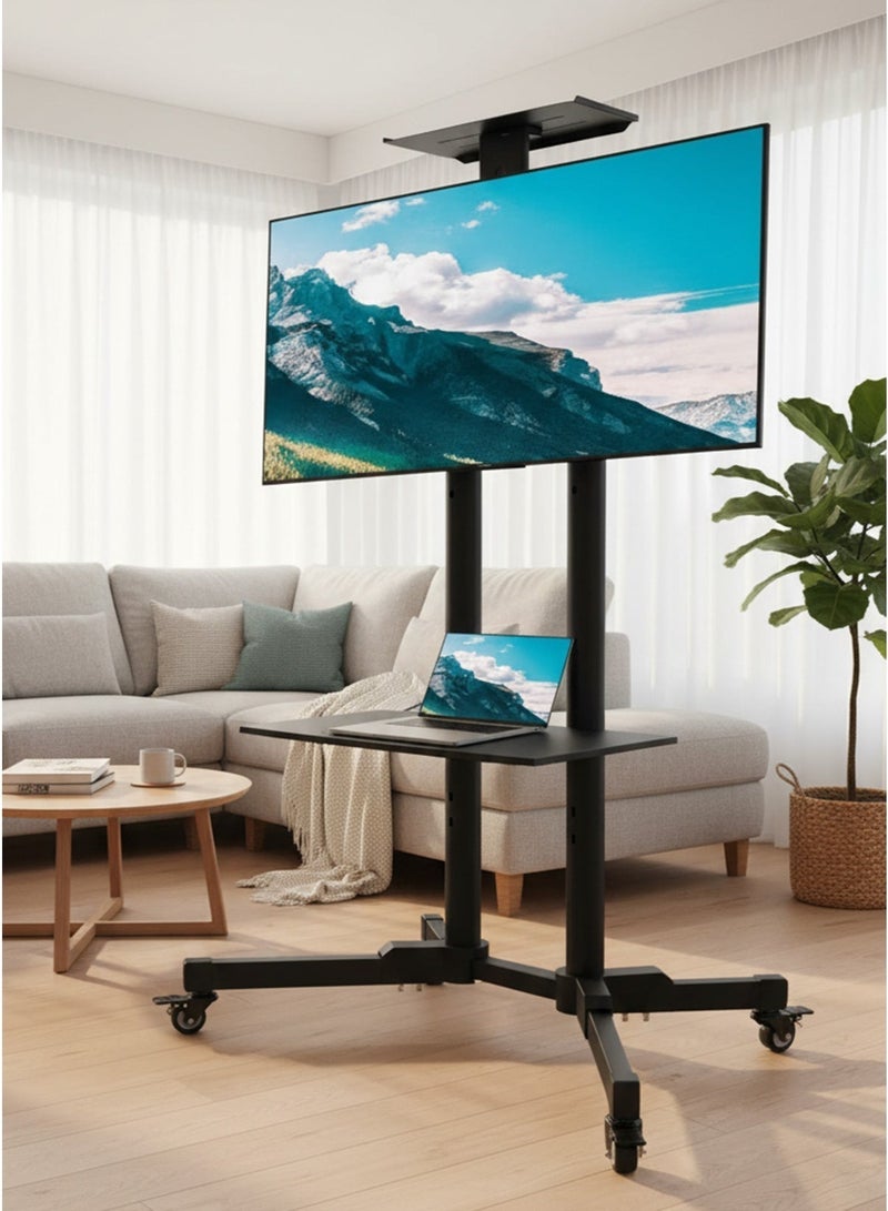 Mobile TV Stand with Height Adjustable Mount on Lockable Wheels for 32-75 Inch Flat and Curved Screens, Including a Removable Shelf for A/V Equipment and Laptops Black loading capacity 50kg - Image 3
