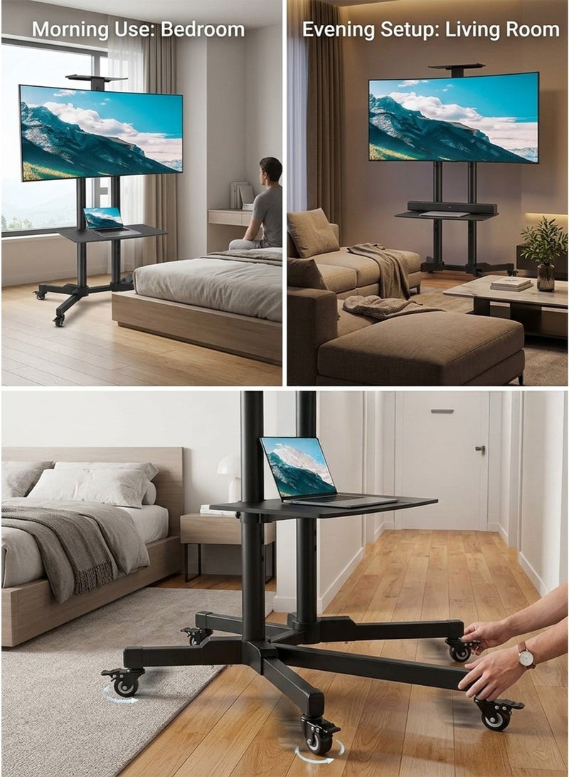 Mobile TV Stand with Height Adjustable Mount on Lockable Wheels for 32-75 Inch Flat and Curved Screens, Including a Removable Shelf for A/V Equipment and Laptops Black loading capacity 50kg - Image 2