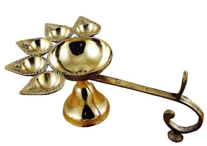 BRASS PANCH AARTI DIYAPANCHARTI OIL LAMP PANCHMUKHI JYOTI DIYA FOR HOME TEMPLE DIWALINAVRATRIANY FESTIVAL POOJA