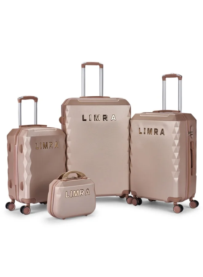 Limra Travel Luggage Set with 4 Spinner Wheels - 4-Piece Set (28, 24, 20, 12 Inches), Durable ABS Material, Color Gold