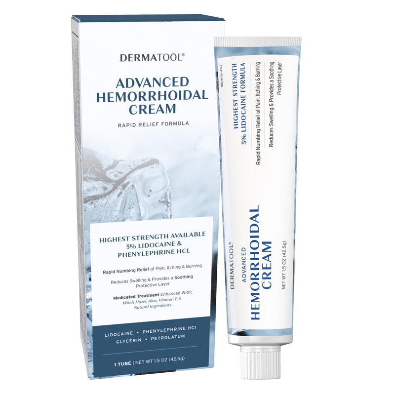 DERMATOOL علاج البواسير - كريم متقدم للبواسير 5% ليدوكائين وفينيل إفرين - علاج انكماش البواسير - تخفيف سريع من الألم والتورم والنزيف والحكة والحرقة - الشقوق والبواسير - Image 1