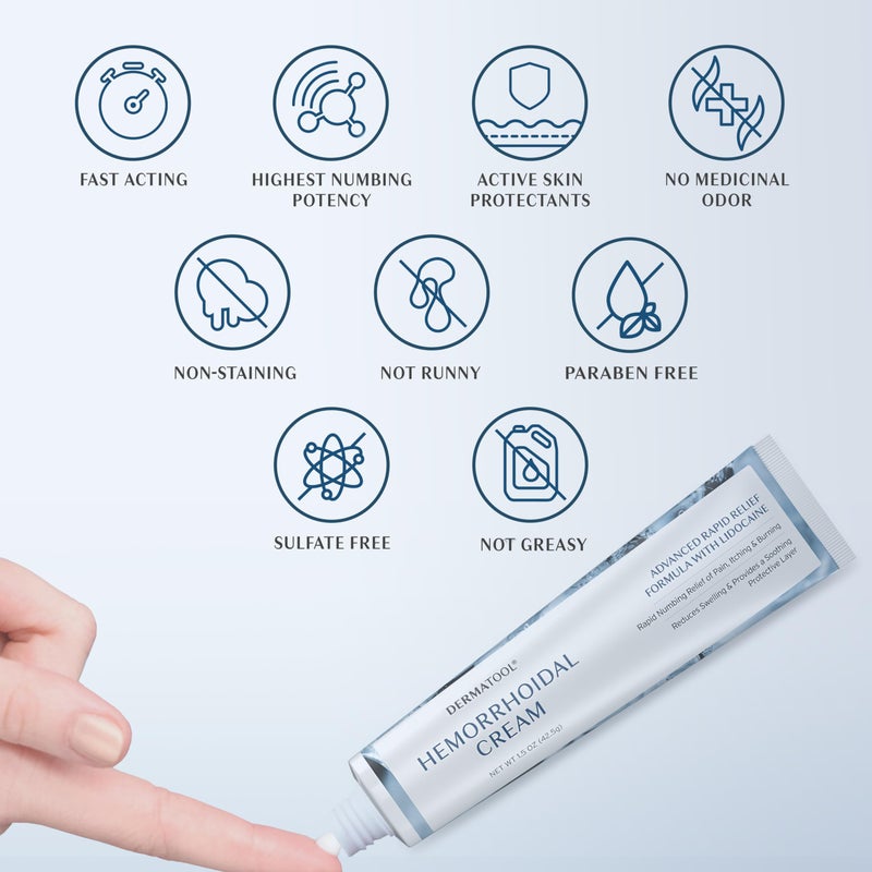 DERMATOOL علاج البواسير - كريم متقدم للبواسير 5% ليدوكائين وفينيل إفرين - علاج انكماش البواسير - تخفيف سريع من الألم والتورم والنزيف والحكة والحرقة - الشقوق والبواسير - Image 3