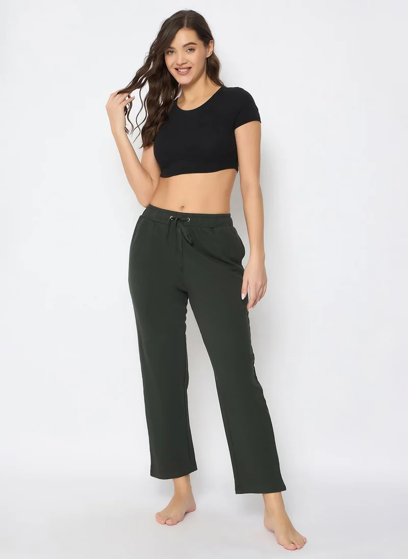 كلوفيا Clovia Chic Basic Pyjama in Olive Green - Cotton