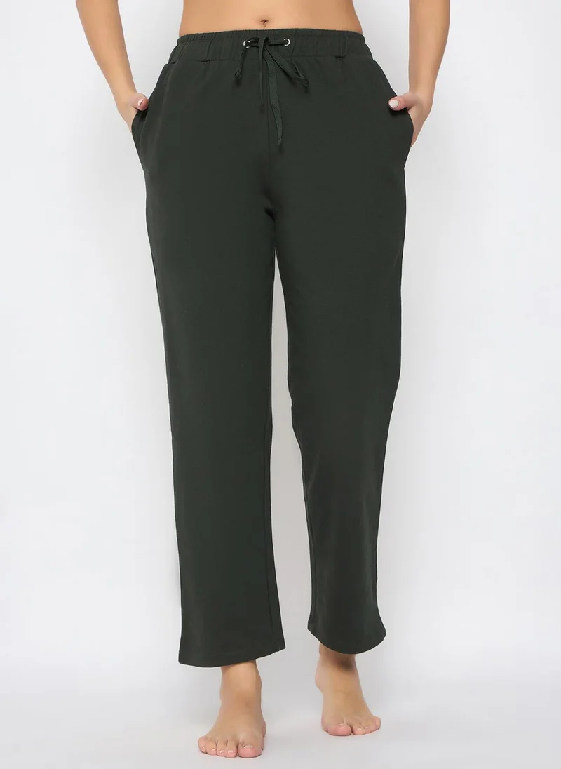 كلوفيا Clovia Chic Basic Pyjama in Olive Green - Cotton