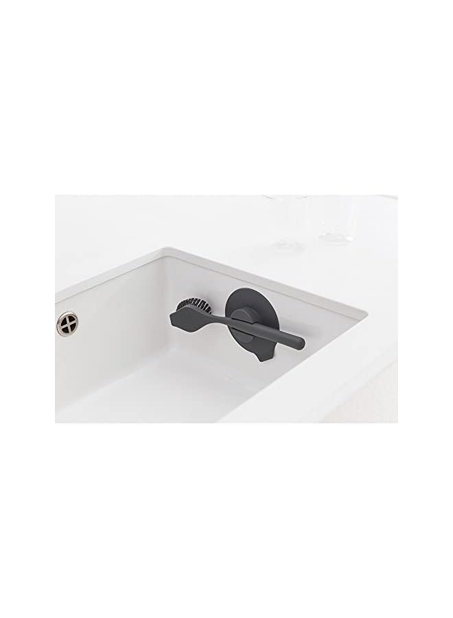 promass 117589 Dish Brush with Suction Cup Holder, Dark Grey, 11 x 23.5 x 6 cm - Image 4