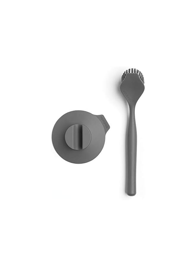 promass 117589 Dish Brush with Suction Cup Holder, Dark Grey, 11 x 23.5 x 6 cm - Image 2