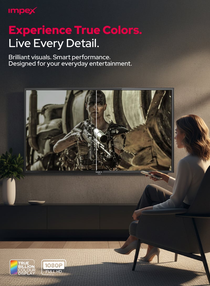 Impex 40 Inch Full HD Smart LED TV - Android, Quad Core, Frameless, A+ Panel, Wi-Fi, 2 HDMI, 2 USB, RJ45, 1920x1080 Resolution, 176° View, Slim Design, 2 Year Warranty - Gloria 40 Smart - Black GLORIA 40 SMART Black - Image 2