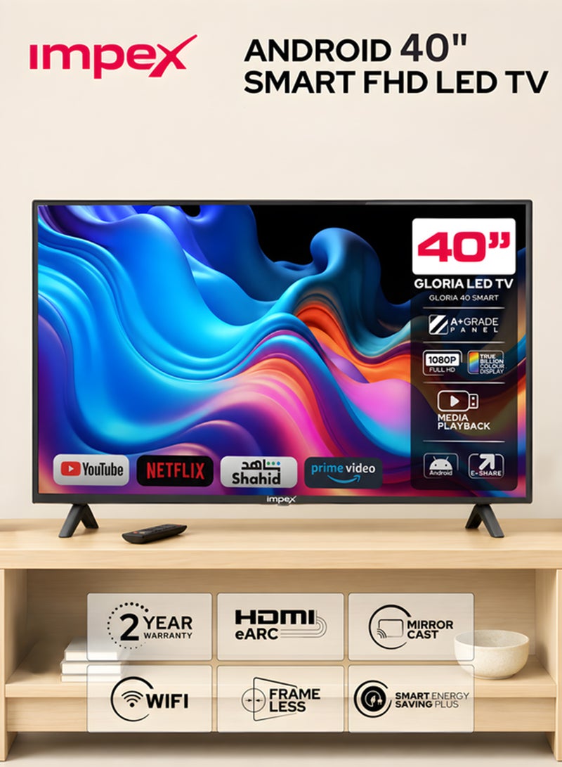 إمبكس تلفزيون غلوريا 40 بوصة ذكي عالي الدقة LED، GLORIA 40 SMART أسود GLORIA 40 SMART أسود - Image 1