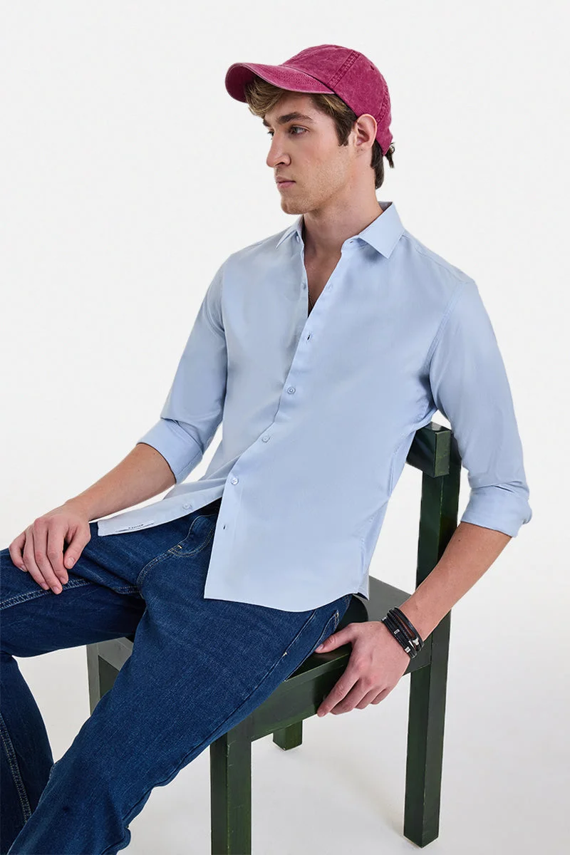 سنيتش Light Grey Solid Long Sleeve Slim Fit Formal Shirt
