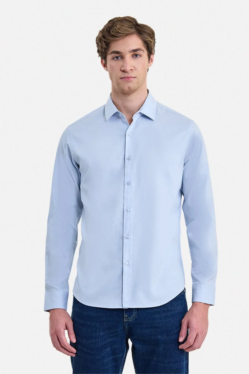 سنيتش Light Grey Solid Long Sleeve Slim Fit Formal Shirt