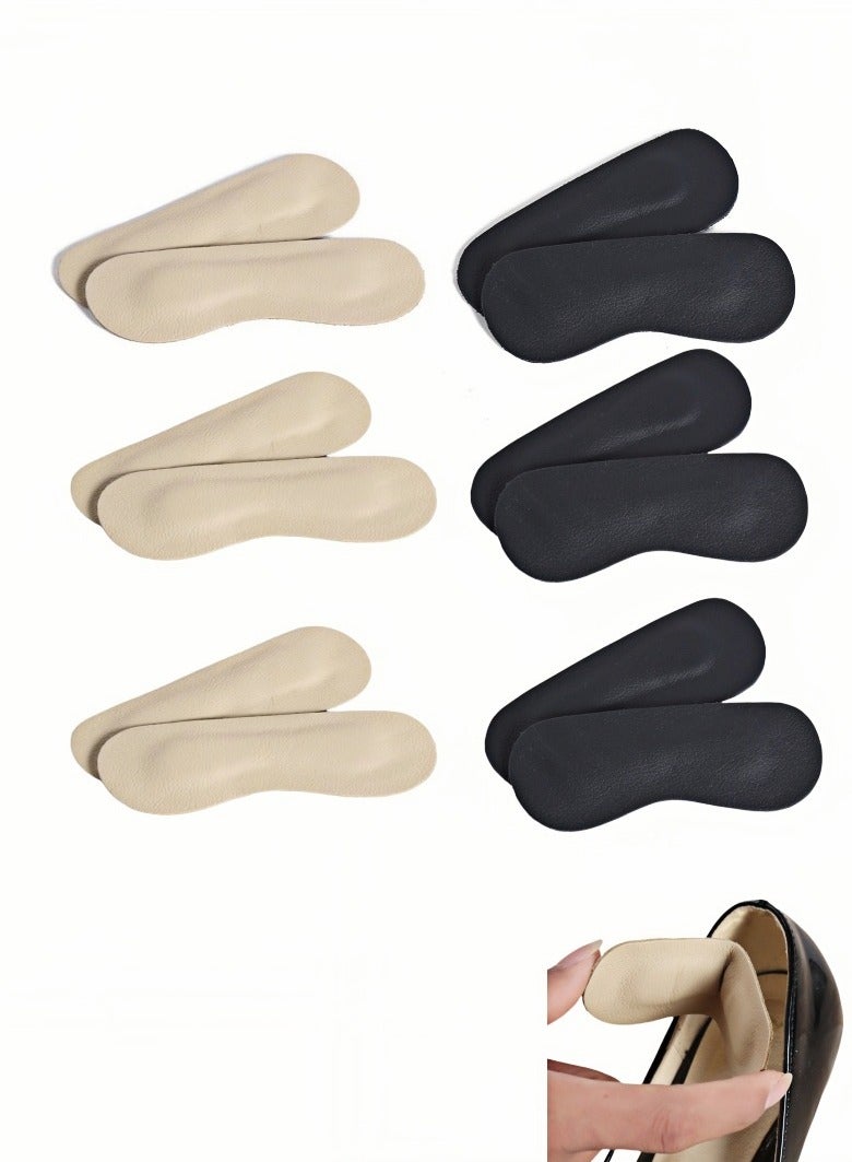 ARUWA 6 Pairs Heel Cushion Pad Shoe Grips Liner Insert for Shoes, Inserts Liners Non-Loose Shoes,Anti Wear and Foot Protection PU Leather Sponge with High Heels Preventing Slipping and Rubbing(3 pair black,3 pair apricot) - Image 1