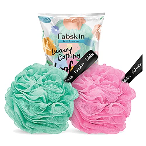 FABSKIN Luxury Bathing Round Loofah for Men and Women (Aqua and Pink) - Image 1