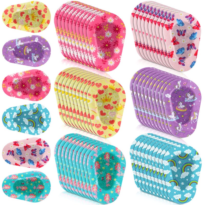 Panelee Panelee 60 Pcs Adhesive Eye Patches for Kids Girls Designs Cotton Adhesive Bandages for Girls Toddler, 6 Styles  - Image 1