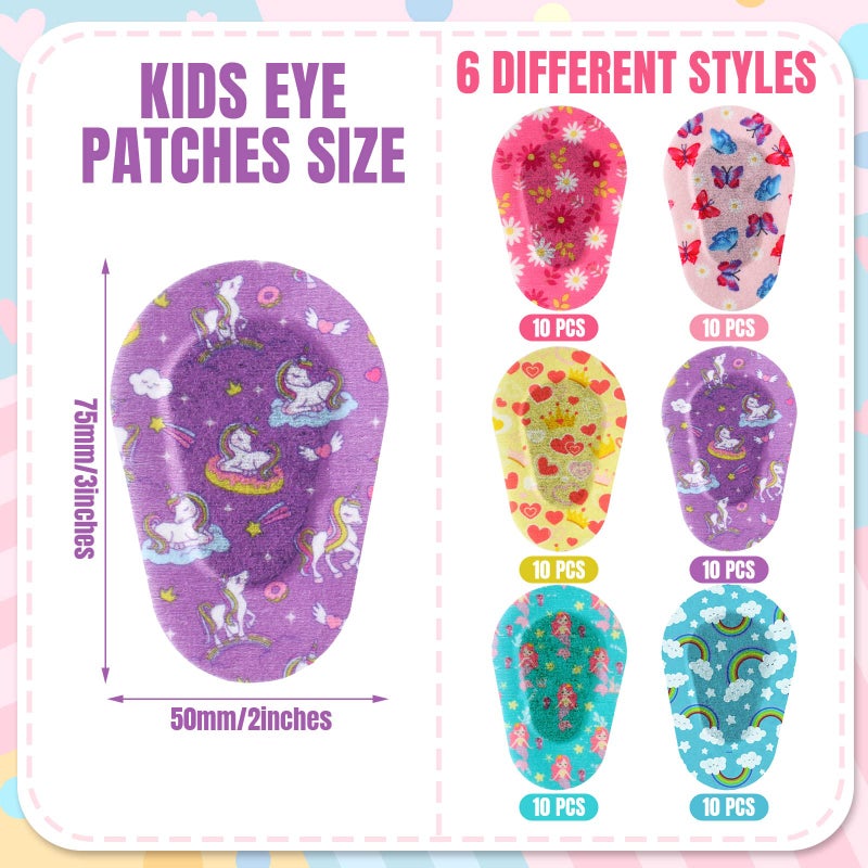 Panelee Panelee 60 Pcs Adhesive Eye Patches for Kids Girls Designs Cotton Adhesive Bandages for Girls Toddler, 6 Styles  - Image 2