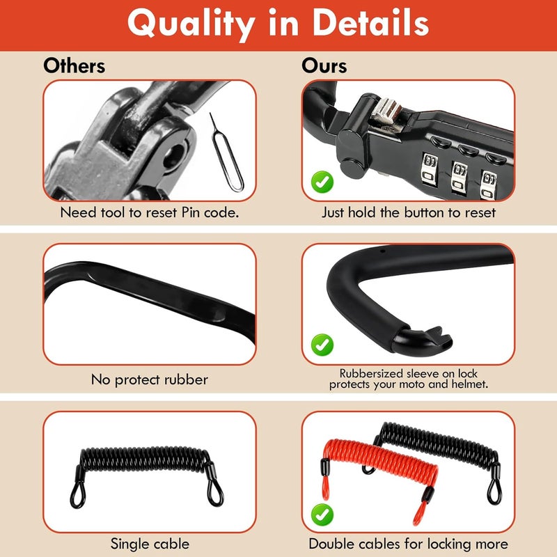 Avoeco Motorcycle Helmet Lock with Two Cables & PIN Locking Carabiner - Multifunctional Accessory for Helmets, Bags, and More - Image 5