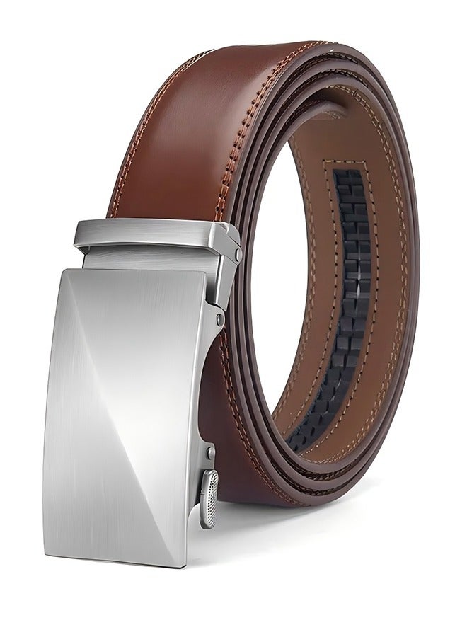 Men's Belt Leather Ratchet Belt - Two-Layer Cowhide Business Alloy Automatic Buckle Genuine Leather Belt Casual Adjustable Buckle, Cut To Fit - Image 1