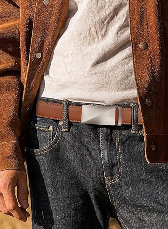 Men's Belt Leather Ratchet Belt - Two-Layer Cowhide Business Alloy Automatic Buckle Genuine Leather Belt Casual Adjustable Buckle, Cut To Fit - Image 2