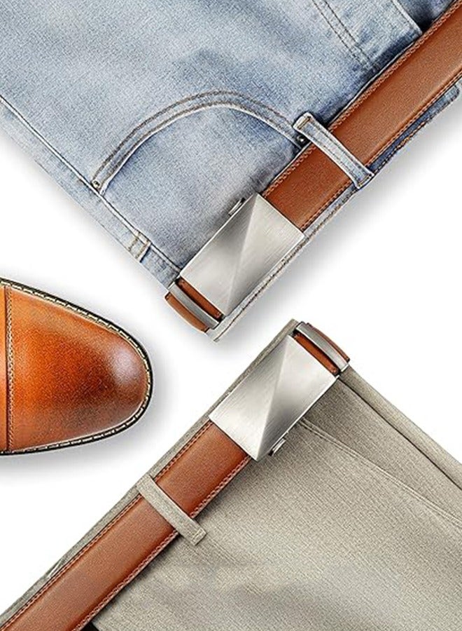 Men's Belt Leather Ratchet Belt - Two-Layer Cowhide Business Alloy Automatic Buckle Genuine Leather Belt Casual Adjustable Buckle, Cut To Fit - Image 3