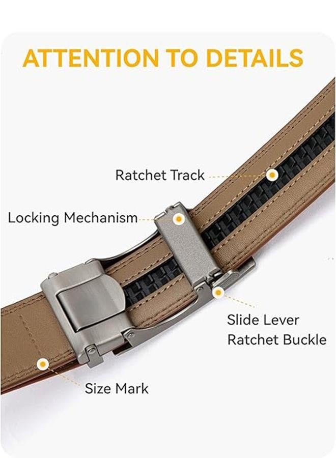 Men's Belt Leather Ratchet Belt - Two-Layer Cowhide Business Alloy Automatic Buckle Genuine Leather Belt Casual Adjustable Buckle, Cut To Fit - Image 4