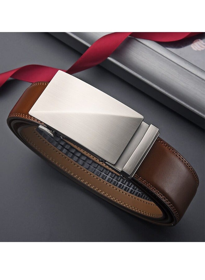 Men's Belt Leather Ratchet Belt - Two-Layer Cowhide Business Alloy Automatic Buckle Genuine Leather Belt Casual Adjustable Buckle, Cut To Fit - Image 5
