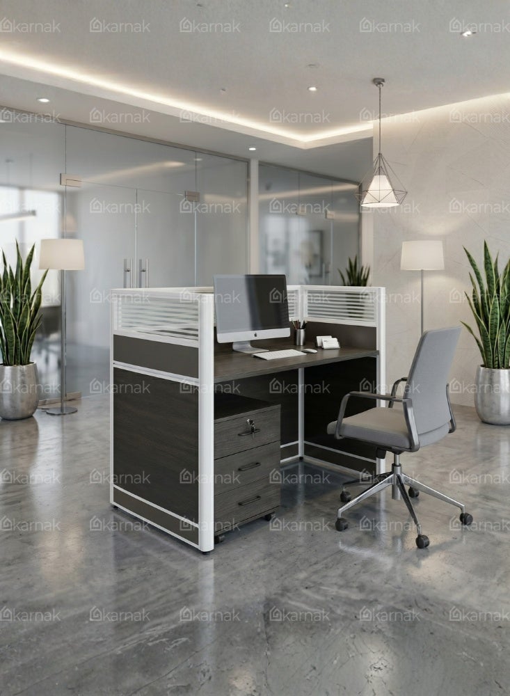 Karnak Neeya 1 Person Office Workstation Desk with Privacy Screen & Storage Drawers Computer Laptop Table for Home & Office (Walnut) - Image 5