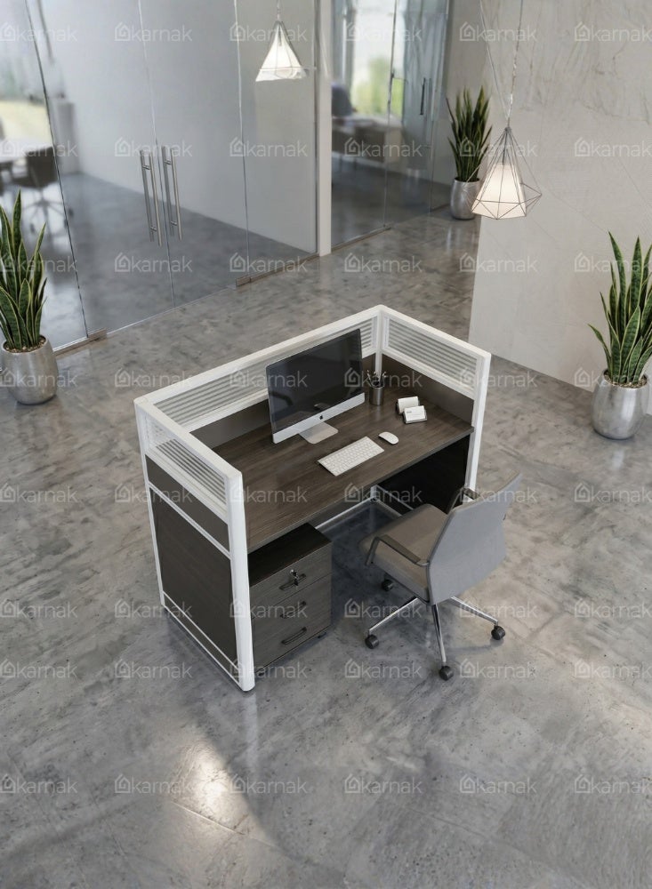Karnak Neeya 1 Person Office Workstation Desk with Privacy Screen & Storage Drawers Computer Laptop Table for Home & Office (Walnut) - Image 2