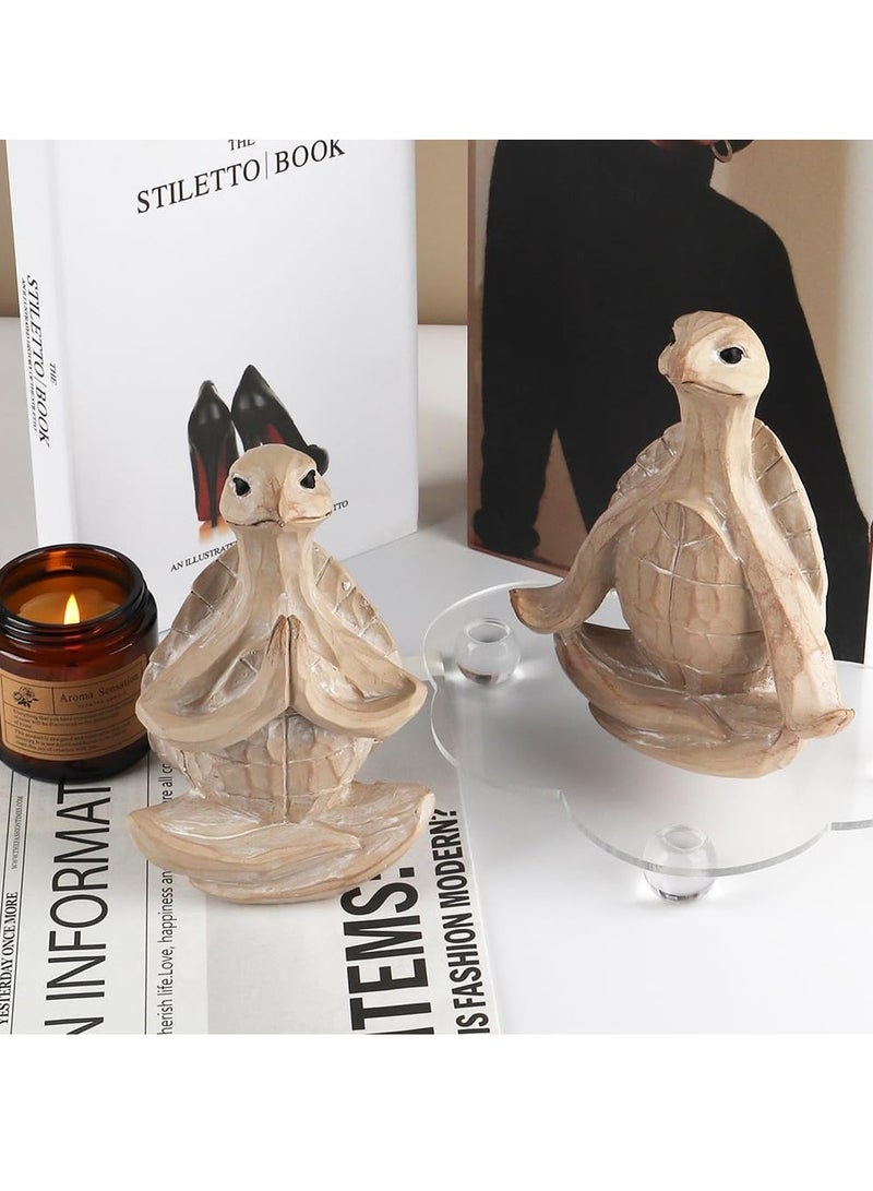 Excefore Sea Turtle Meditating Yoga Figurines, Yoga Sea Turtle Figurine Statues for Meditating, for Living Room Office Bedroom Decoration and Spiritual Garden Room (Wood color) - Image 3