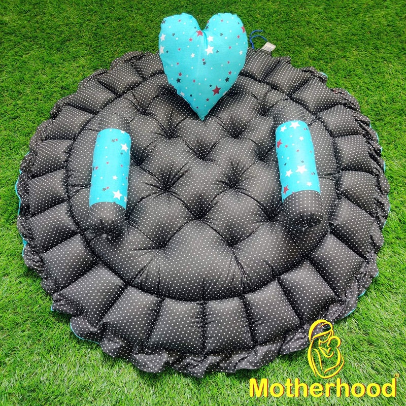 MOTHERHOOD MOTHERHOOD Round Baby Tub Bed and 3 pc Baby Pillow Luxury Baby Mattress Bed Sleeper Bedding Set coSleeper Safe Cotton Fabric with RFilled UltraSoft Comfortable for Newborn to Toddlers Sky D - Image 4