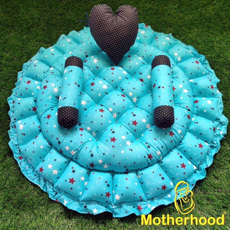 MOTHERHOOD MOTHERHOOD Round Baby Tub Bed and 3 pc Baby Pillow Luxury Baby Mattress Bed Sleeper Bedding Set coSleeper Safe Cotton Fabric with RFilled UltraSoft Comfortable for Newborn to Toddlers Sky D - Image 5