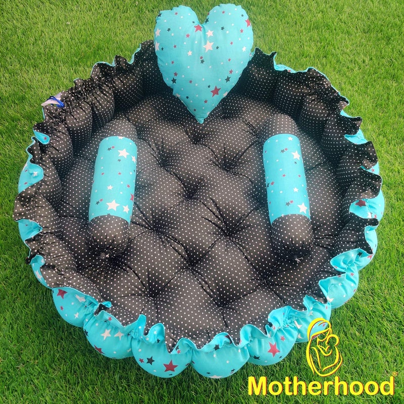 MOTHERHOOD MOTHERHOOD Round Baby Tub Bed and 3 pc Baby Pillow Luxury Baby Mattress Bed Sleeper Bedding Set coSleeper Safe Cotton Fabric with RFilled UltraSoft Comfortable for Newborn to Toddlers Sky D - Image 2