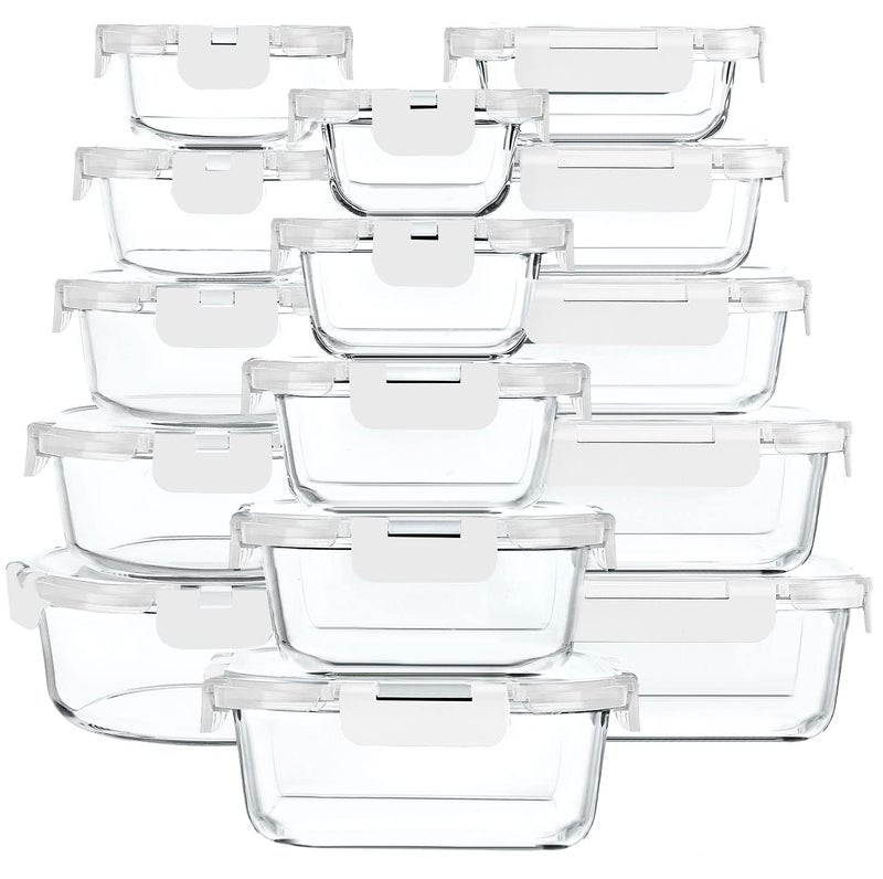 M MCIRCO 30 Pieces Glass Food Storage Containers with Upgraded Snap Locking Lids,Glass Meal Prep Containers Set - Airtight Lunch Containers, Microwave, Oven, Freezer and Dishwasher Friendly (White) - Image 1