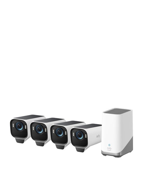 eufy Security eufyCam S3 Pro 4-Cam Kit Solar Security Camera Outdoor Wireless with Solar Panel, Colour Night Vision, 4K, Forever Power 2.0, Face Recognition AI, Expandable Local Storage No Monthly Fee
