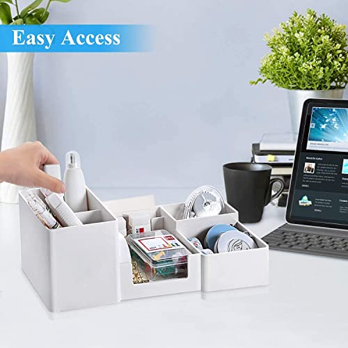 Xacton Desk Organizer Pencil Holders,Sticky Note,Paperclip Storage I Multi-Functional Office Table Accessories I Stand For Home/Office I 6 Compartment,Plastic Acrylonitrile Butadiene Styrene - White - Image 4