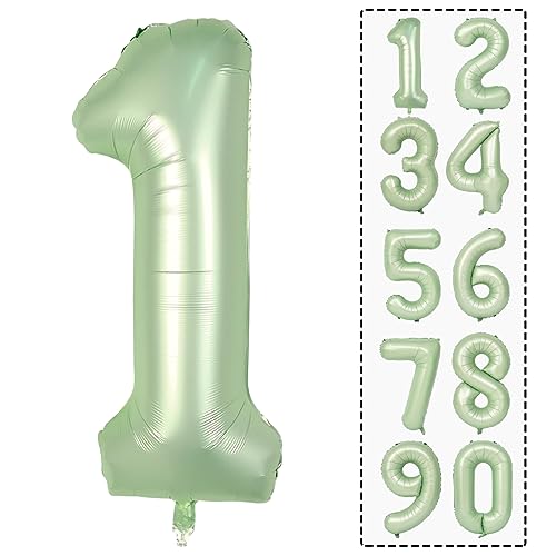 HEIPINIUYE Number 1 Balloon 40 Inch Sage Green Number Balloon Foil Mylar Balloon for Boys Girls 1st Birthday Wedding Anniversary Jungle Party Decoration Supplies large Number Balloons - Image 1